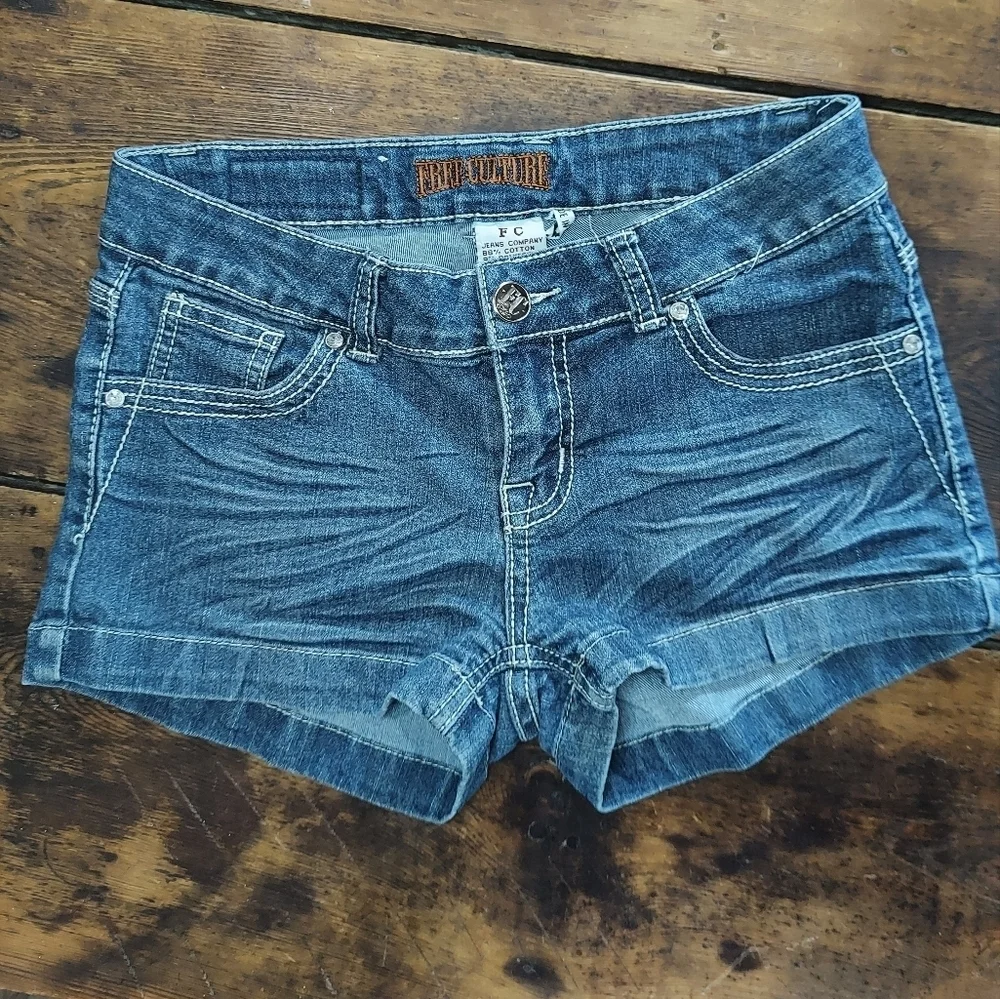 Embellished Free Culture Denim Blue Jean Shorts